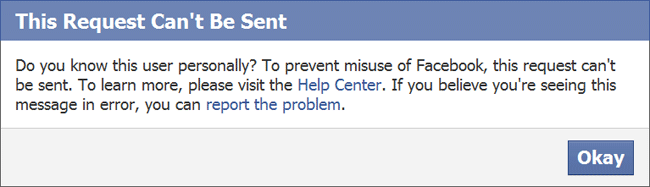 Facebook friend request can't be sent