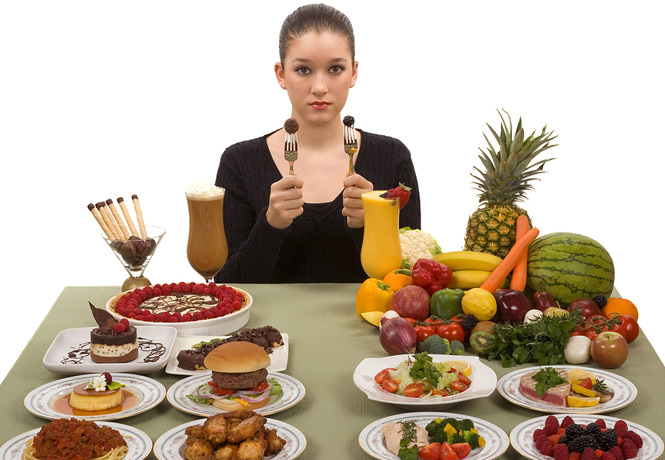 choosing healthy or junk food