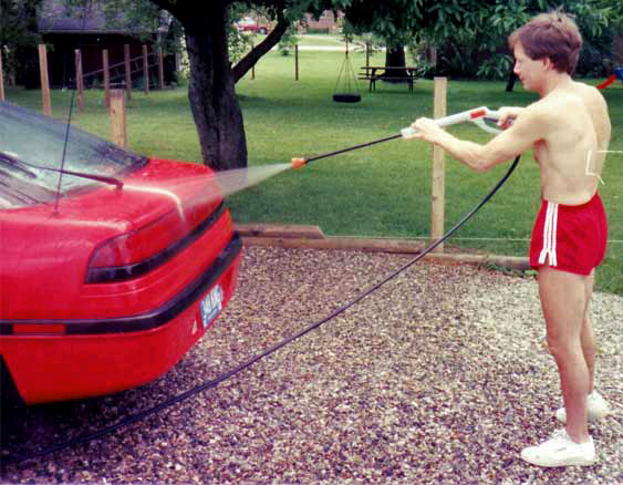 Kevin Pezzi washing car 1990