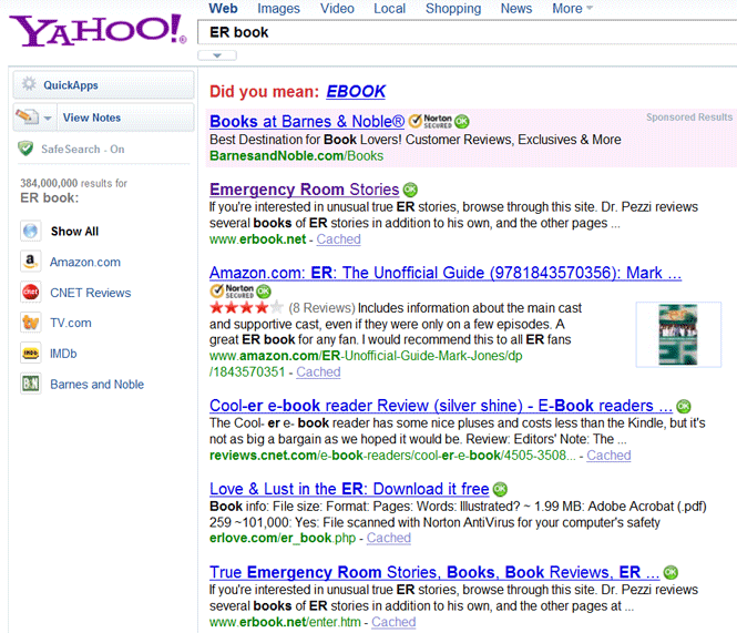 Yahoo ranking 3-8-2011 ER book